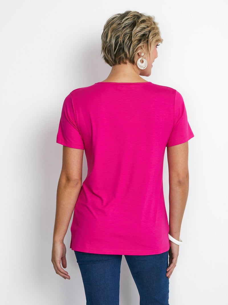 Tee-shirt long col V bijou Rose - Kiabi