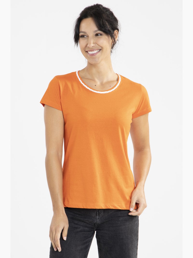 Tee-shirt Lurex   Avec Col Rond | Gerard Pasquier Orange - Kiabi