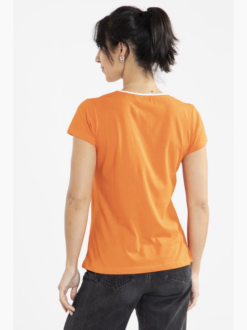 Tee-shirt Lurex   Avec Col Rond | Gerard Pasquier Orange - Kiabi