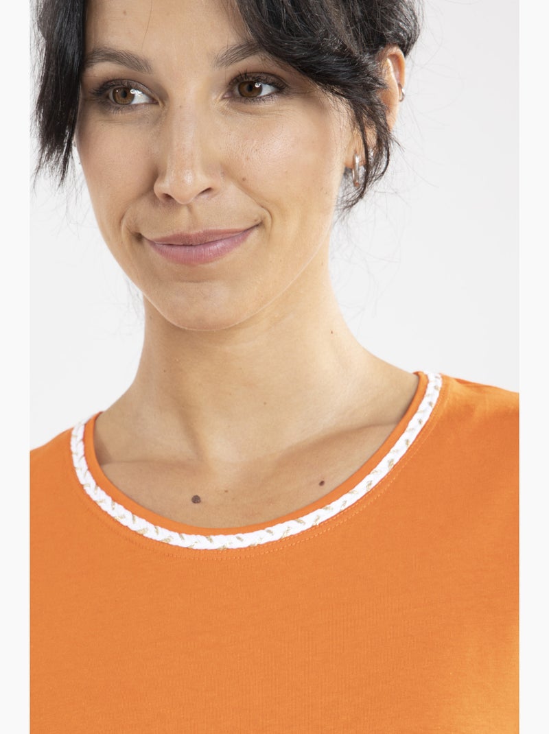 Tee-shirt Lurex   Avec Col Rond | Gerard Pasquier Orange - Kiabi