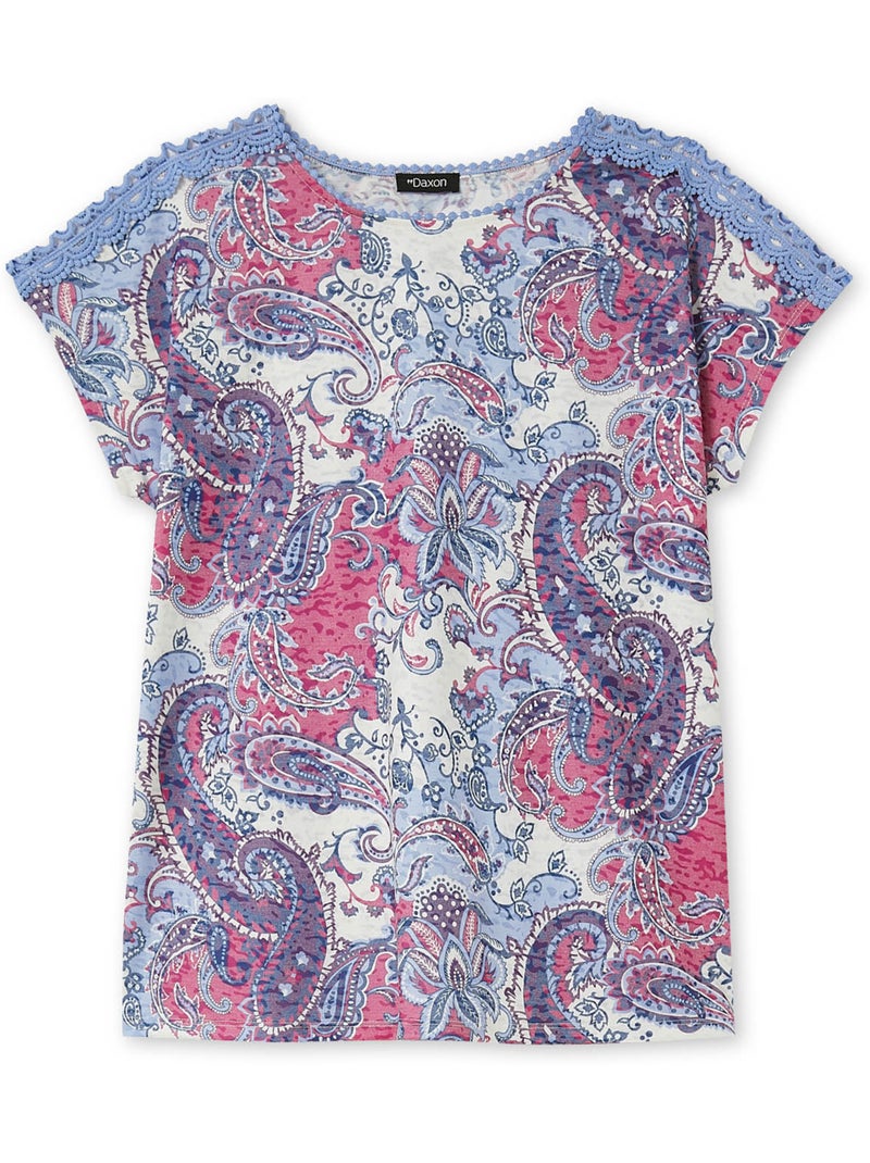Tee-shirt maiille fantaisie avec macramé - DAXON Bleu Rose - Kiabi