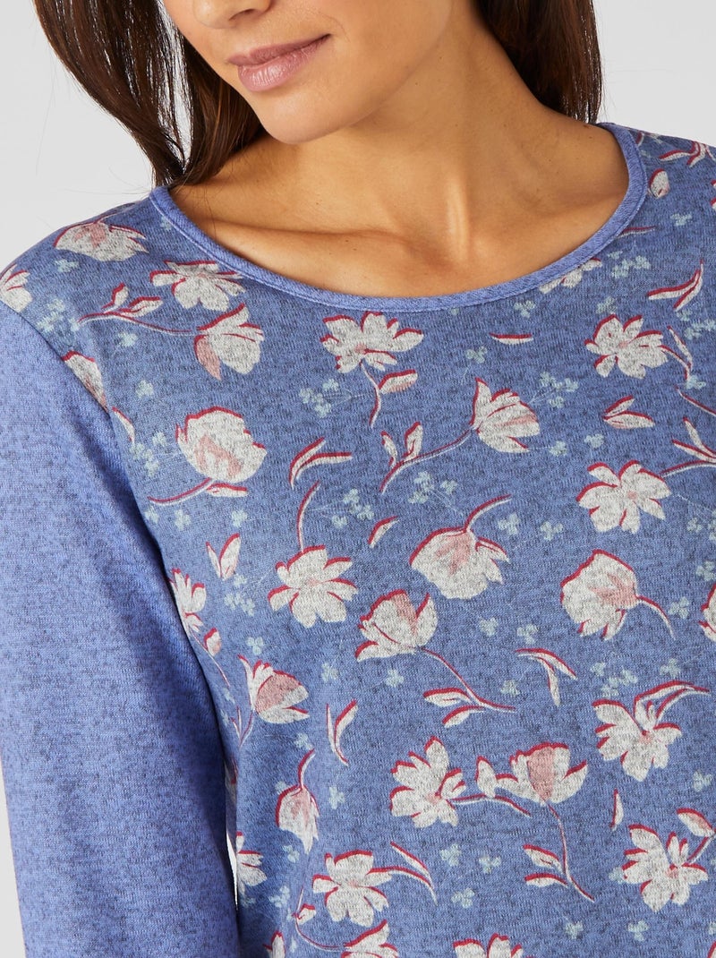 Tee-shirt maille chaude fleuri - Damart Bleu - Kiabi