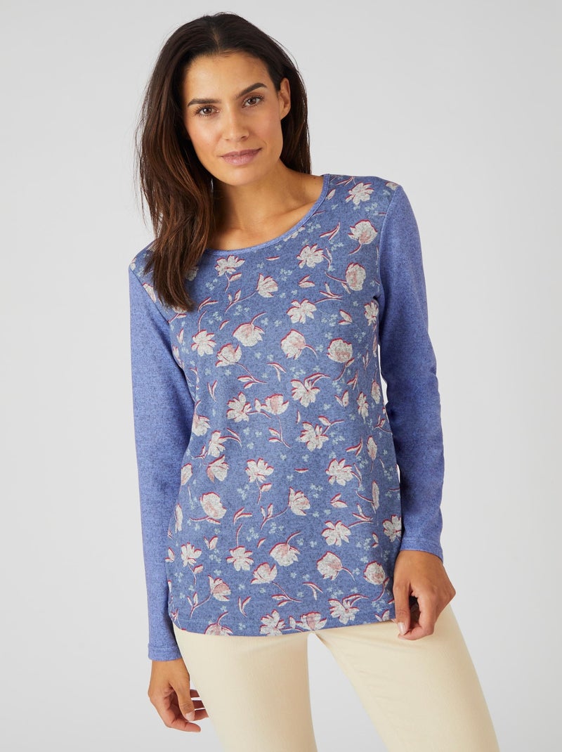 Tee-shirt maille chaude fleuri - Damart Bleu - Kiabi