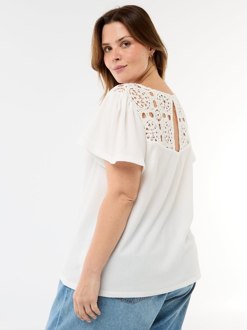 Tee-shirt maille crêpe et macramé Blanc - Kiabi