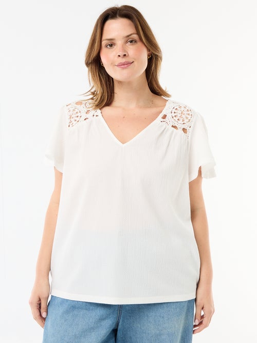Tee-shirt maille crêpe et macramé - Kiabi