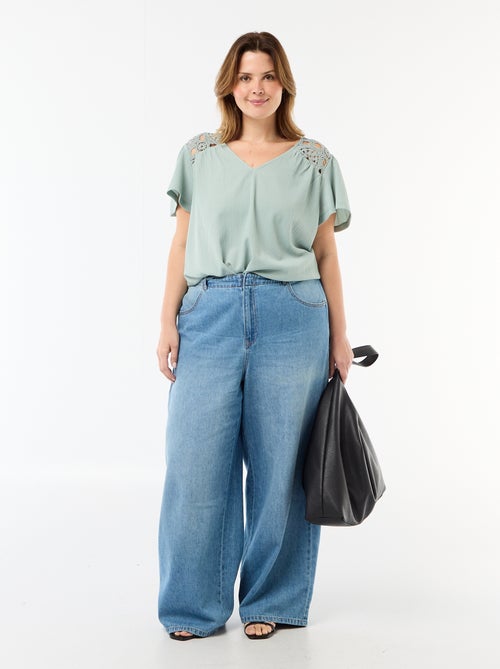 Tee-shirt maille crêpe et macramé - Kiabi