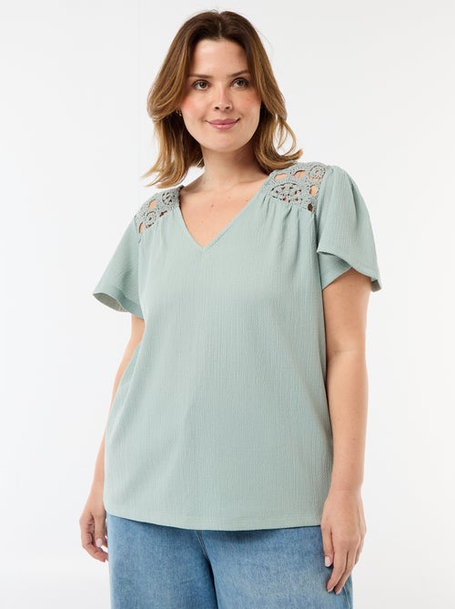 Tee-shirt maille crêpe et macramé - Kiabi