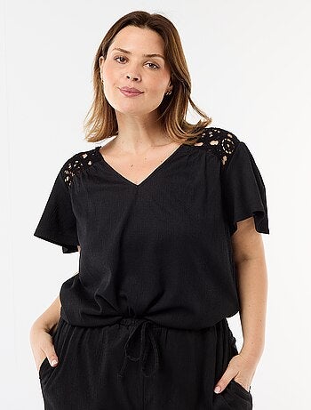 Tee-shirt maille crêpe et macramé