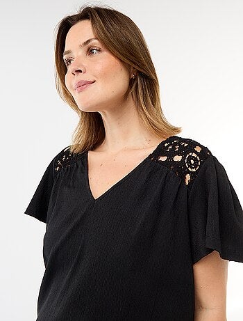 Tee-shirt maille crêpe et macramé