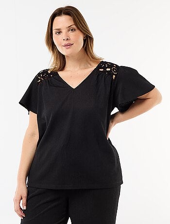 Tee-shirt maille crêpe et macramé