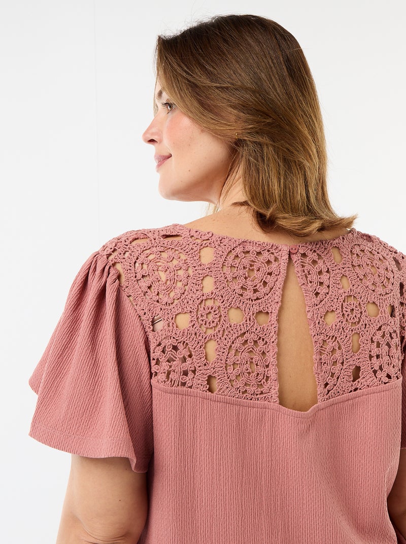 Tee-shirt maille crêpe et macramé Rose - Kiabi