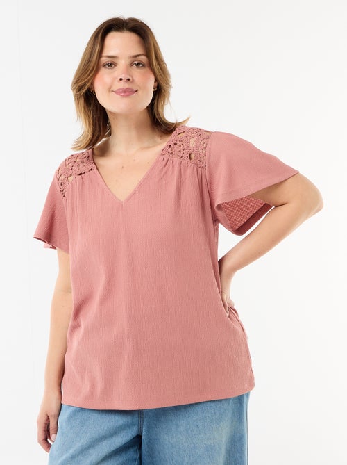 Tee-shirt maille crêpe et macramé - Kiabi