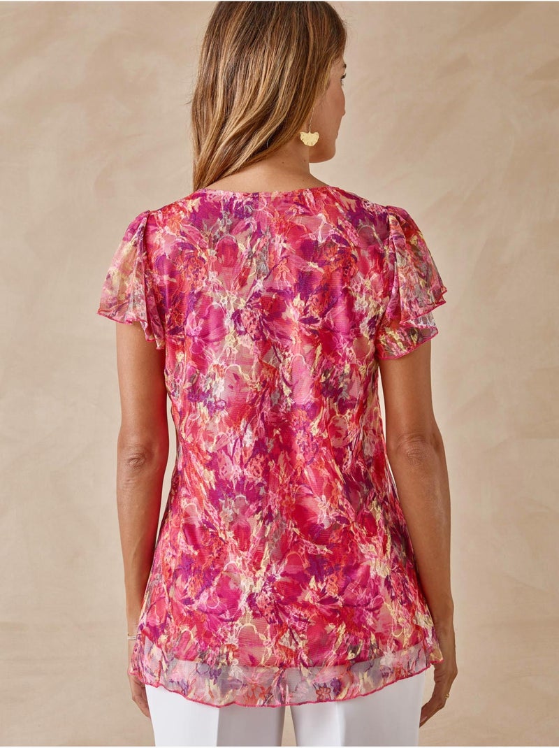 Tee-shirt maille dentelle - DAXON Rose/Multicolore - Kiabi