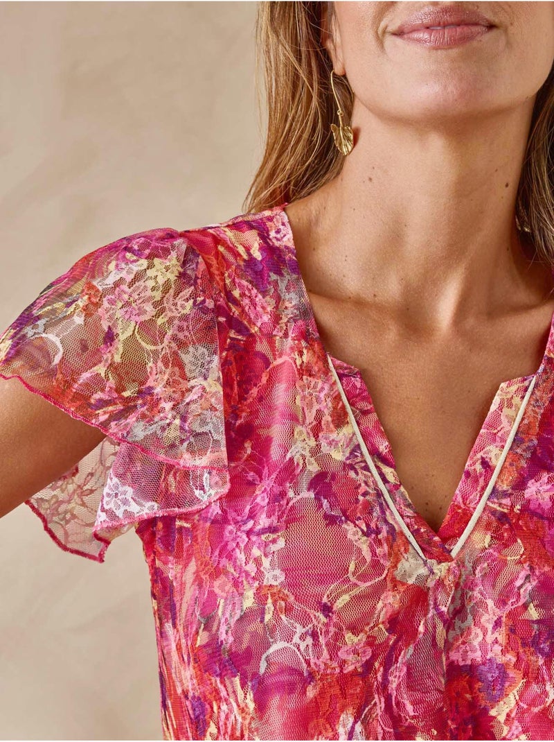 Tee-shirt maille dentelle - DAXON Rose/Multicolore - Kiabi