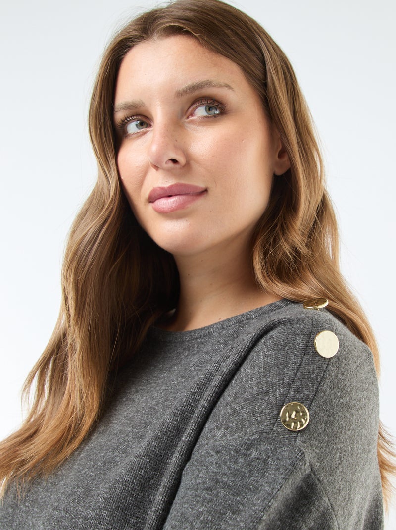 Tee-shirt maille doudou avec boutons dorés Gris - Kiabi