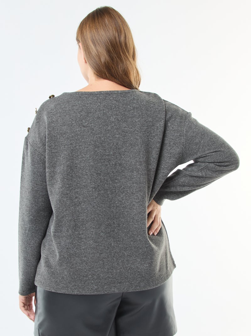 Tee-shirt maille doudou avec boutons dorés Gris - Kiabi