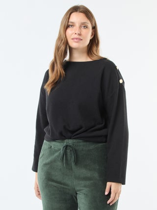 Tee-shirt maille doudou avec boutons dorés