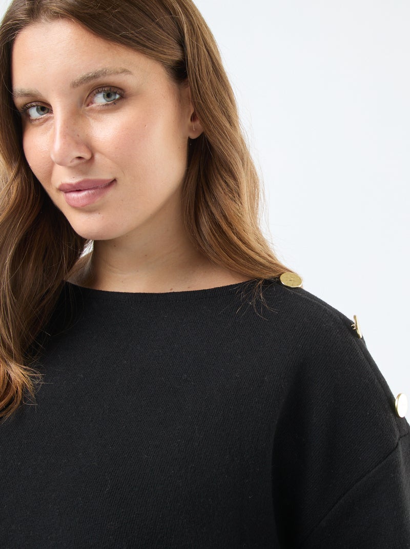 Tee-shirt maille doudou avec boutons dorés Noir - Kiabi