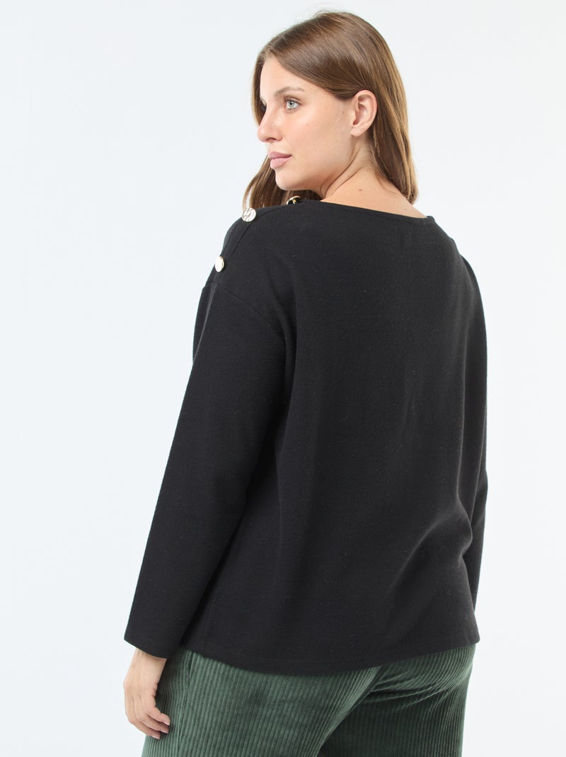 Tee-shirt maille doudou avec boutons dorés Noir - Kiabi