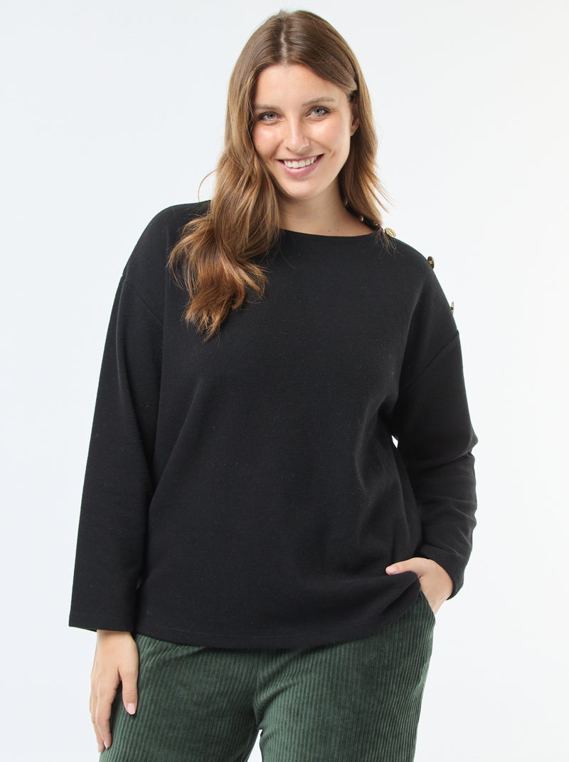 Tee-shirt maille doudou avec boutons dorés Noir - Kiabi