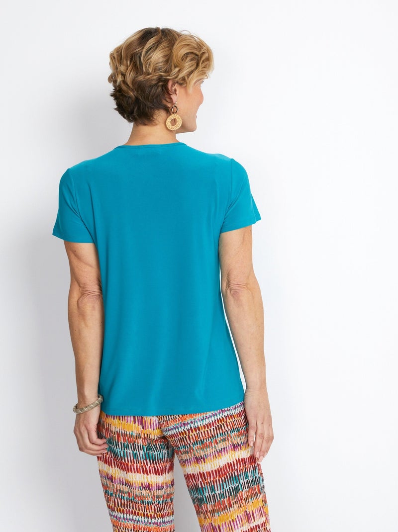 Tee-shirt maille extensible encolure fantaisie Vert - Kiabi