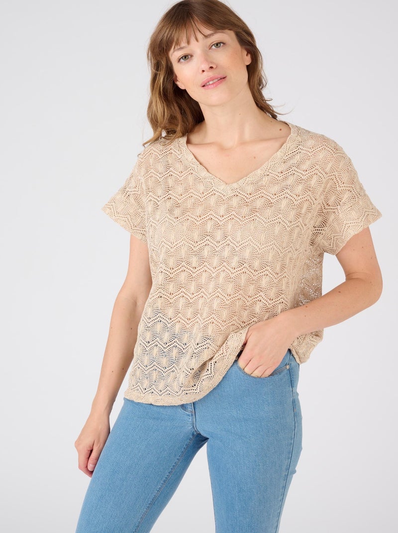 Tee-shirt maille fantaisie effet macramé - Damart Beige clair - Kiabi