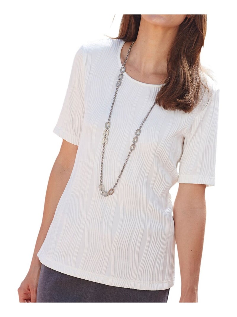 Tee-shirt maille fantaisie extensible - Damart Blanc - Kiabi