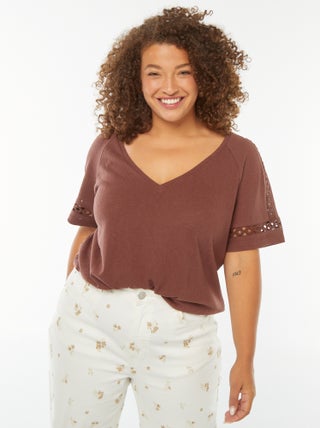 Tee-shirt maille moulinée avec détails macramé