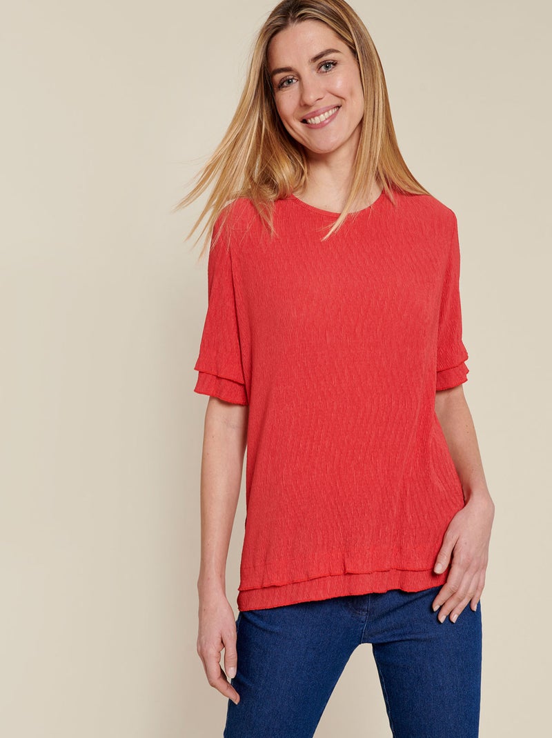 Tee-shirt maille plissée esprit volants - Damart Rouge - Kiabi