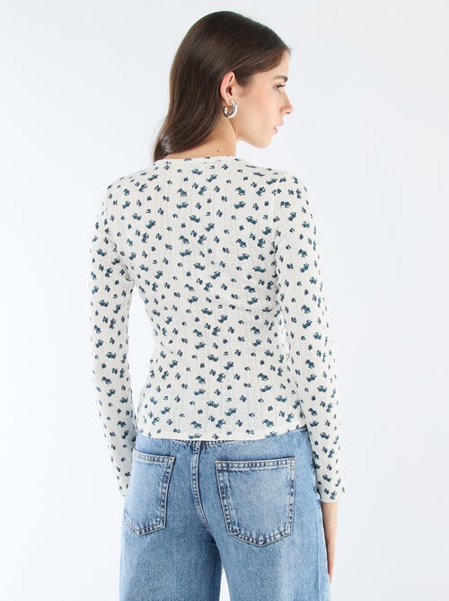 Tee-shirt maille pointelle fleuri - Kiabi