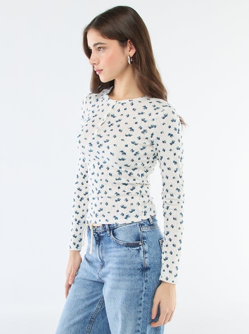 Tee-shirt maille pointelle fleuri - Kiabi