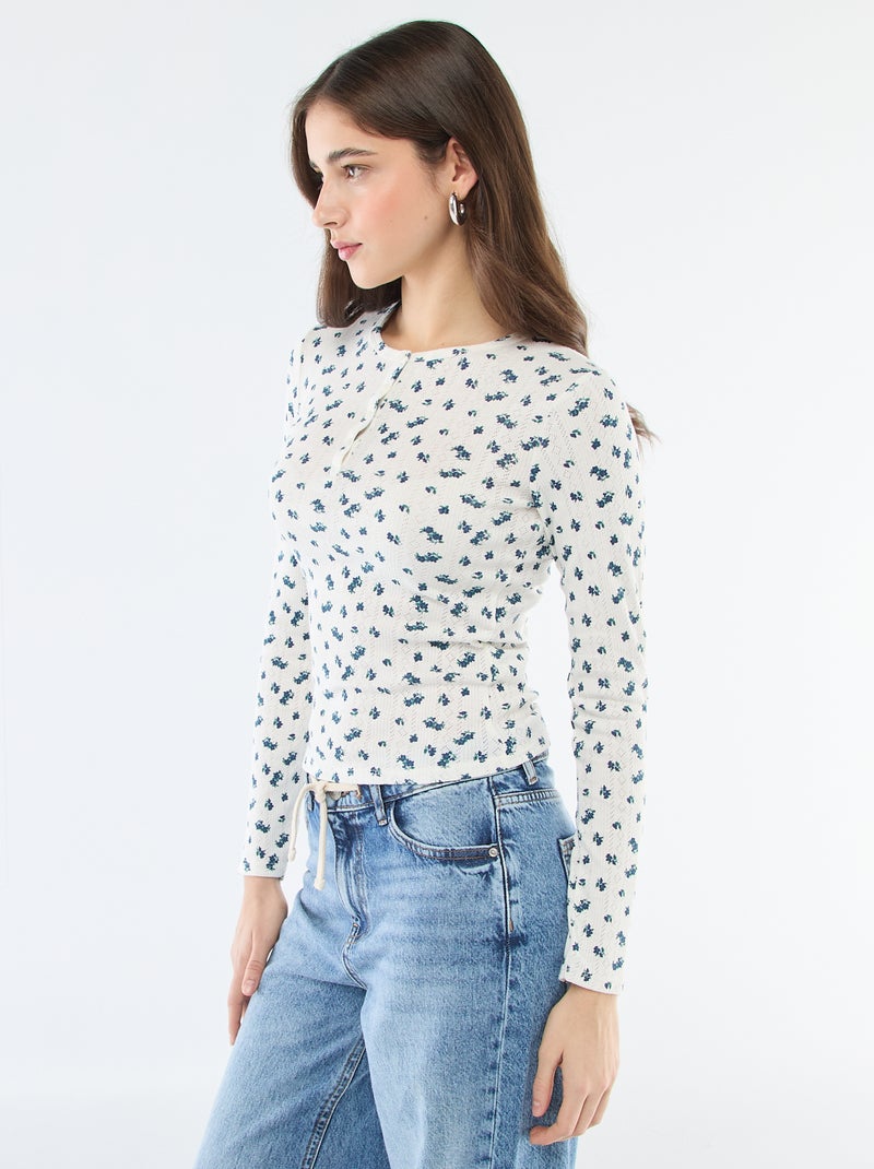 Tee-shirt maille pointelle fleuri Blanc - Kiabi
