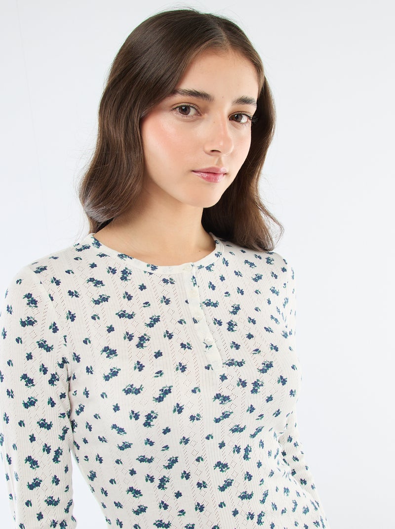 Tee-shirt maille pointelle fleuri Blanc - Kiabi