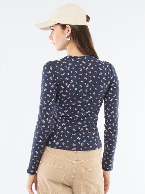 Tee-shirt maille pointelle fleuri - Kiabi