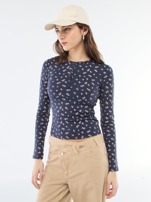 Tee-shirt maille pointelle fleuri - Kiabi