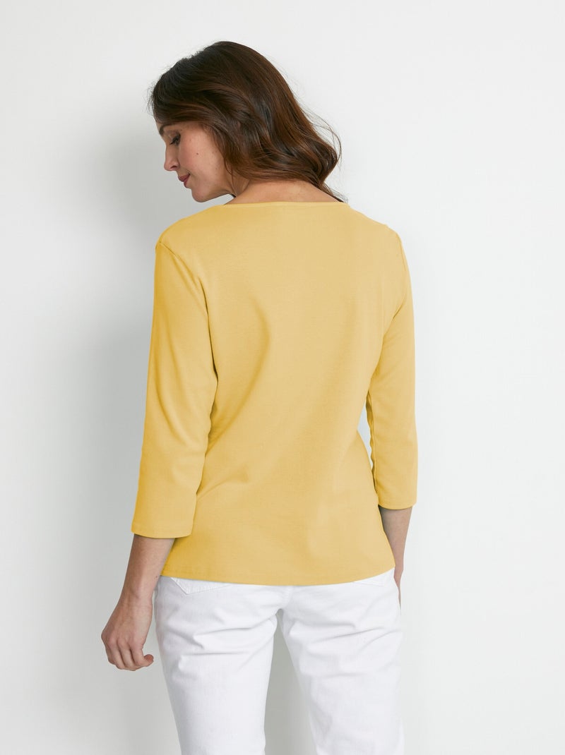 Tee-shirt manches 3/4 fantaisie cloutée Jaune - Kiabi
