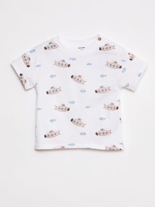 Tee-shirt manches courtes à motifs avec ouverture épaule