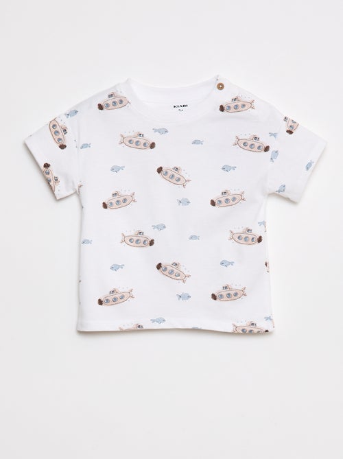 Tee-shirt manches courtes à motifs avec ouverture épaule - Kiabi