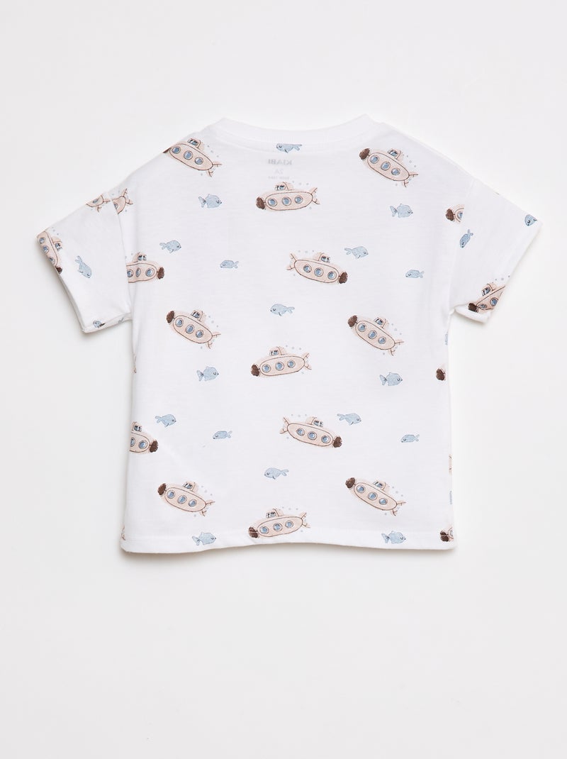 Tee-shirt manches courtes à motifs avec ouverture épaule BLANC - Kiabi