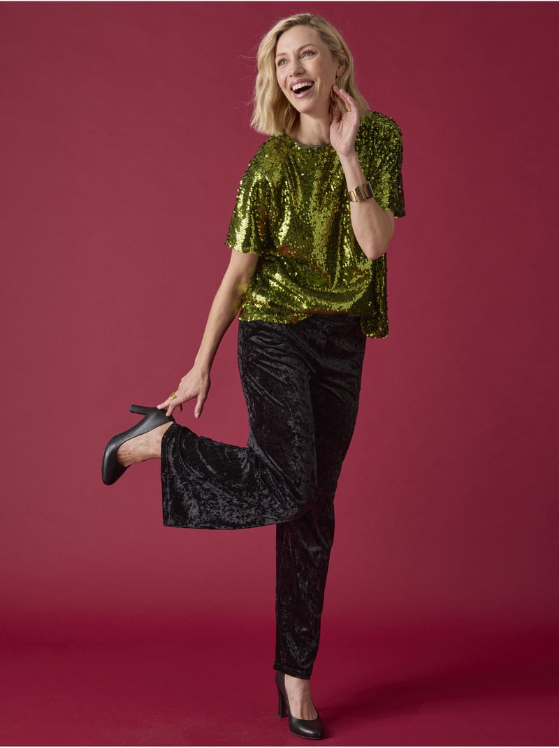 Tee-shirt manches courtes à sequins - DAXON Kaki - Kiabi