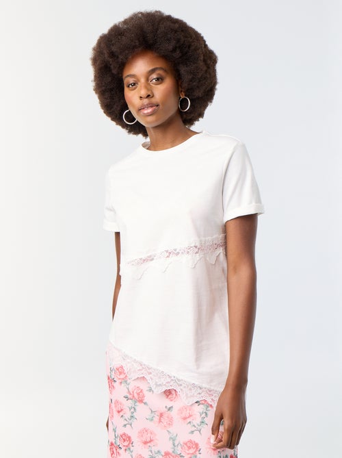 Tee-shirt manches courtes avec dentelle - Kiabi Tee-shirt manches courtes avec dentelle - Kiabi