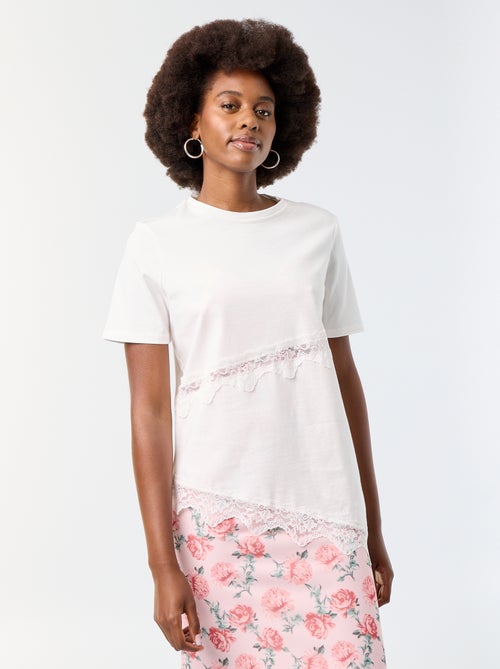 Tee-shirt manches courtes avec dentelle - Kiabi Tee-shirt manches courtes avec dentelle - Kiabi