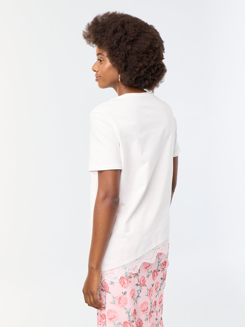 Tee-shirt manches courtes avec dentelle Blanc - Kiabi
