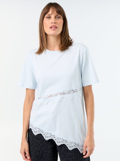 Tee-shirt manches courtes avec dentelle - Kiabi Tee-shirt manches courtes avec dentelle - Kiabi