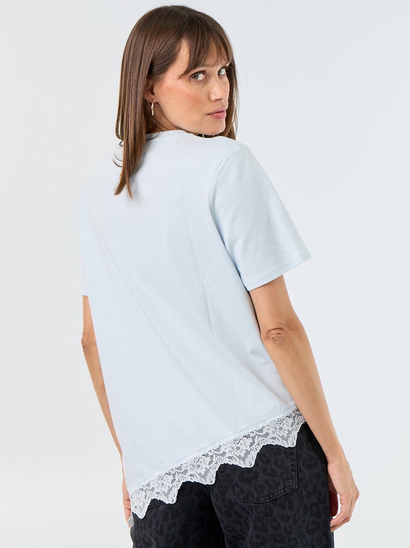 Tee-shirt manches courtes avec dentelle Bleu - Kiabi