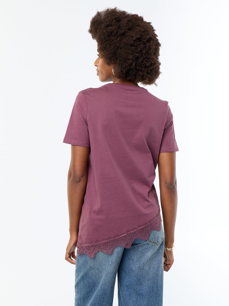 Tee-shirt manches courtes avec dentelle Violet - Kiabi