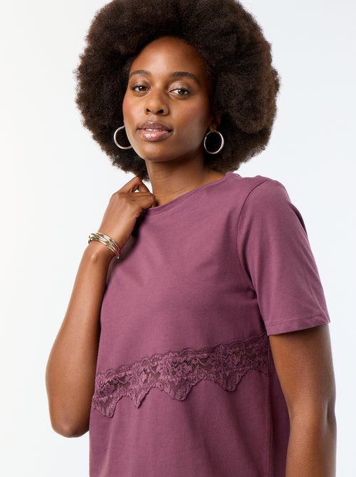 Tee-shirt manches courtes avec dentelle - Kiabi