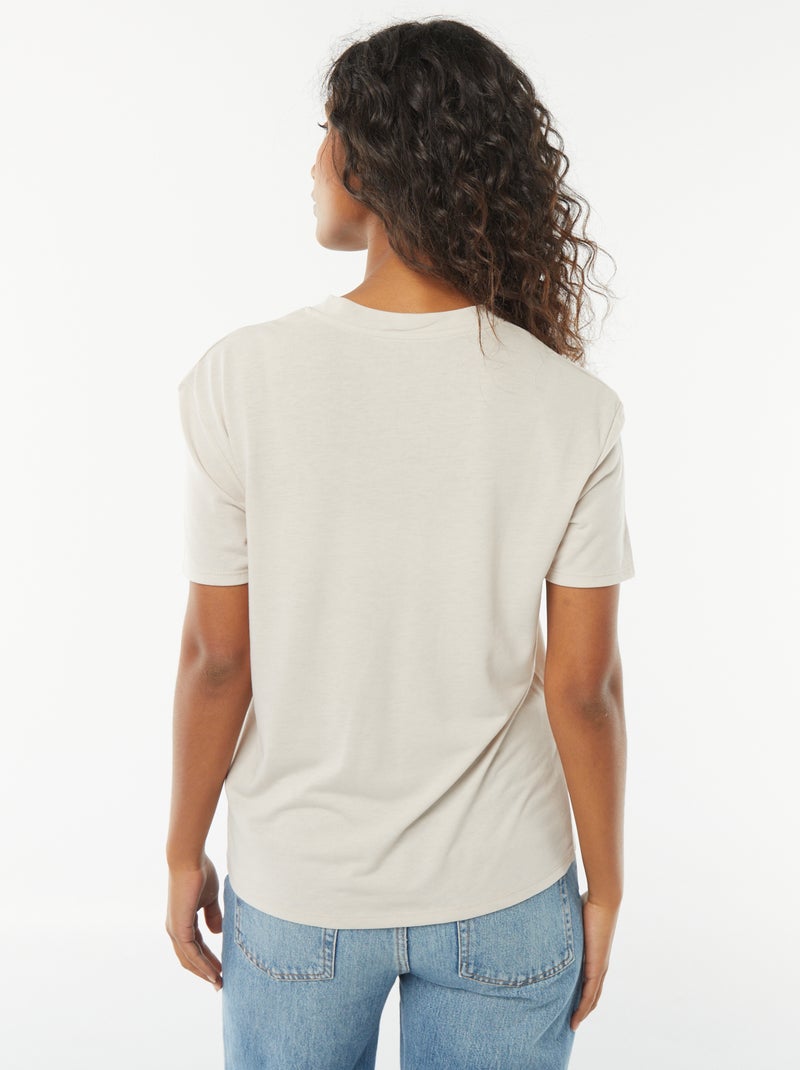 Tee-shirt manches courtes avec encolure en V Beige - Kiabi
