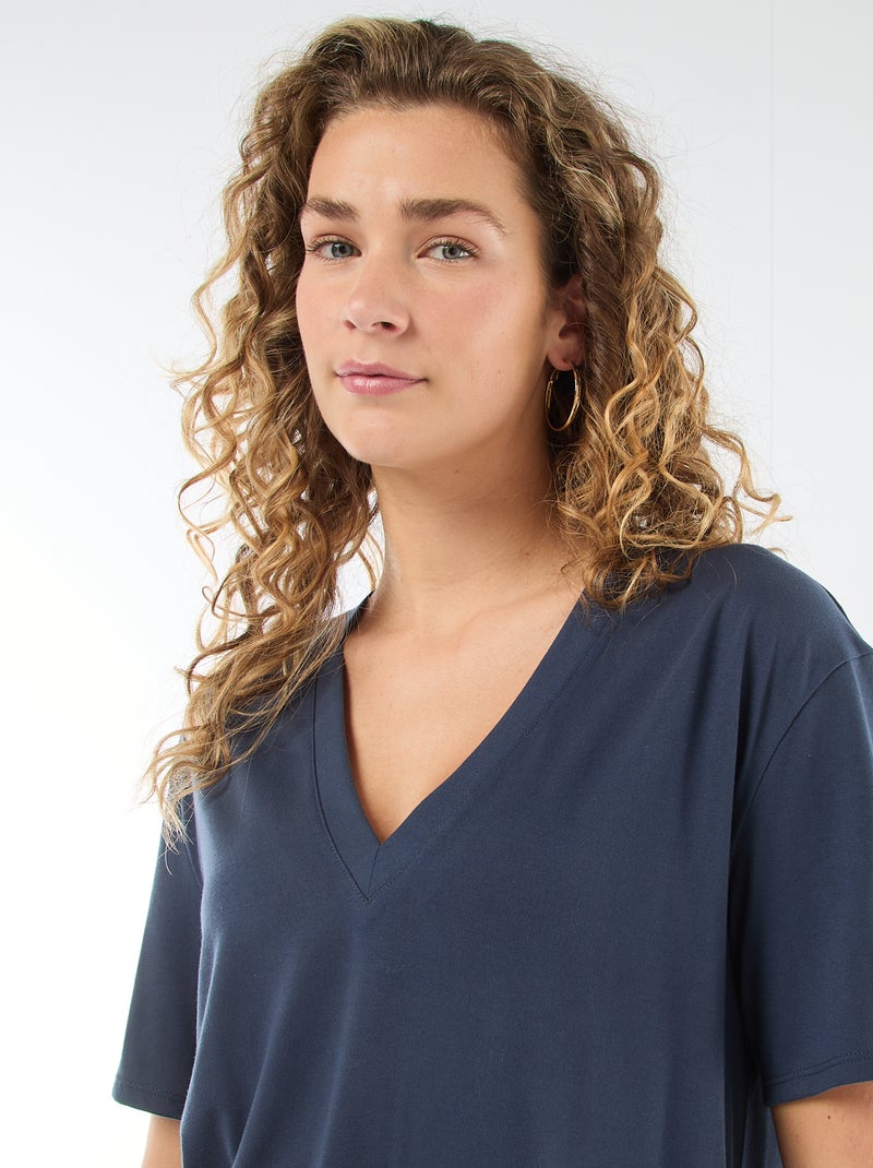 Tee-shirt manches courtes avec encolure en V Bleu - Kiabi