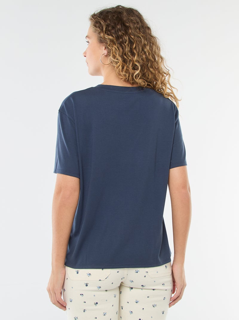 Tee-shirt manches courtes avec encolure en V Bleu - Kiabi